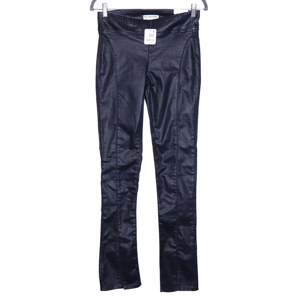 WE THE FREE Double Dutch Pull On Pant NWT Black Coated Faux Leather Women's XS
